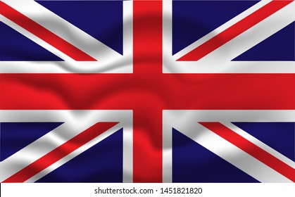 National flag of Great Britain on wavy fabric. Vector illustration.