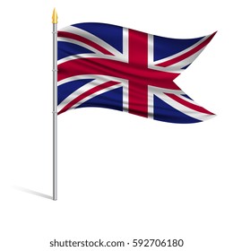 The national flag of Great Britain on a pole. The wavy fabric. The sign and symbol of the country. Realistic vector.
