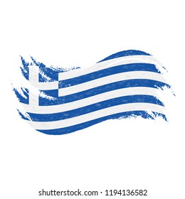 National Flag Of Greece, Designed Using Brush Strokes,Isolated On A White Background. Vector Illustration. Use For Brochures, Printed Materials, Logos, Independence Day.