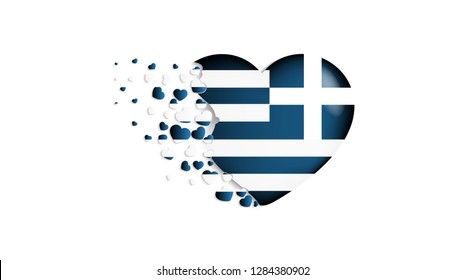 National flag of Greece in heart illustration. With love to Greece country. The national flag of Greece fly out small hearts