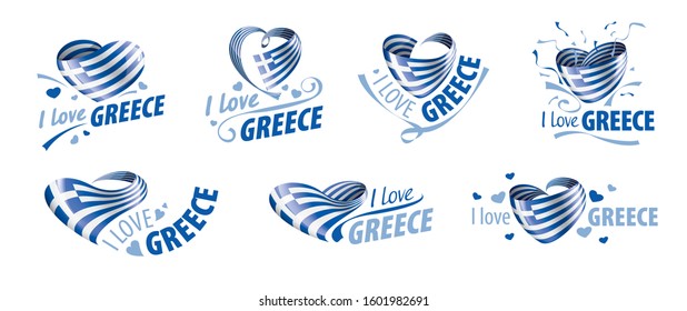 The national flag of the Greece and the inscription I love Greece. Vector illustration