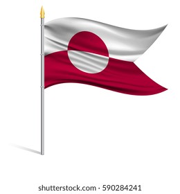 The national flag of Greenland on a pole. The wavy fabric. The sign and symbol of the country. Realistic vector.