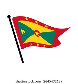 Bandeira nacional de Granada.  Bandeira de Granada computador digital vetor ilustração ícone design.  Bandeira de mastro flutuante.