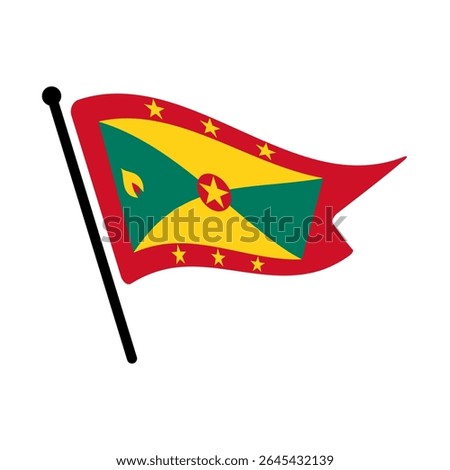 National flag of Grenada.  Grenada flag computer digital vector illustration icon design.  Fluttering flagpole flag.