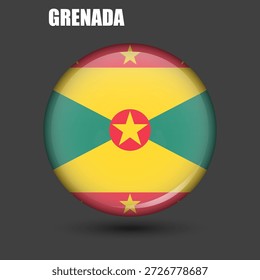 La bandera nacional de Granada es redonda.Vector.
Icono redondo de la bandera 3d con 
Alto detalle.
Ilustración esférica de la bandera.