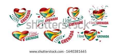 National flag of the Grenada in the shape of a heart and the inscription I love Grenada. Vector illustration