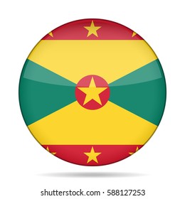 National flag of Grenada. Shiny round button with shadow.