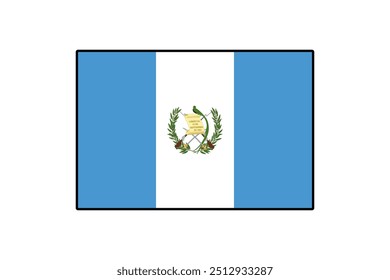 The national flag of Guatemala displays two vertical blue stripes on either side of a white stripe, featuring the national emblem in the center, symbolizing peace and liberty.