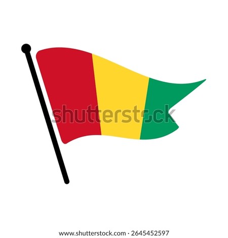 National flag of Guinea.  Guinea flag computer digital vector illustration icon design.  Fluttering flagpole flag.