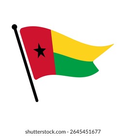 Bandeira nacional da Guiné-Bissau.  Guiné-Bissau bandeira computador digital vetor ilustração ícone design.  Bandeira de mastro flutuante.
