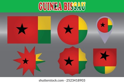 National Flag of Guinea-Bissau vector featuring vibrant yellow, red, and black, symbolizing the nation's struggle for independence and cultural heritage.