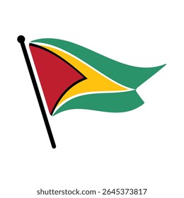 Bandeira nacional da Guiana.  Guiana bandeira computador digital vetor ilustração ícone design.  Bandeira de mastro flutuante.