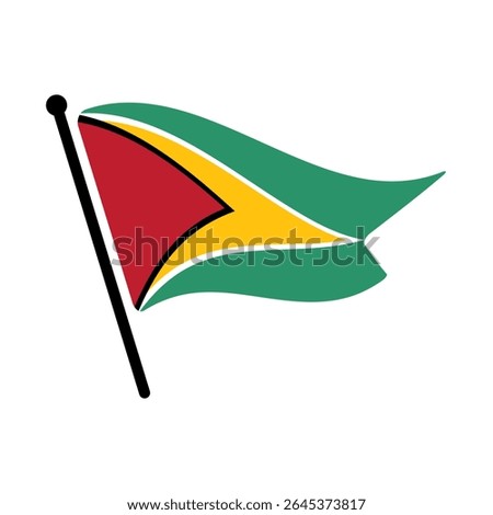 National flag of Guyana.  Guyana flag computer digital vector illustration icon design.  Fluttering flagpole flag.