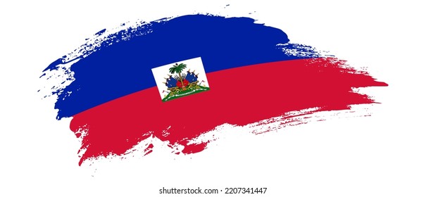 National flag of Haiti with curve stain brush stroke effect on white background