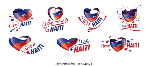 National flag of the Haiti in the shape of a heart and the inscription I love Haiti. Vector illustration