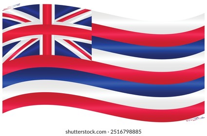 National Flag of Hawaii. Sandwich Islands flag in Waving shape. North American Country. Hawaiian flags isolated on white background. Editable vector EPS available