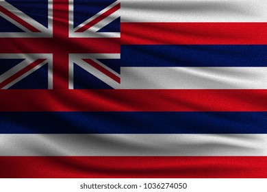 The national flag of Hawaiian islans. The symbol of the state on wavy cotton fabric. Realistic vector illustration.