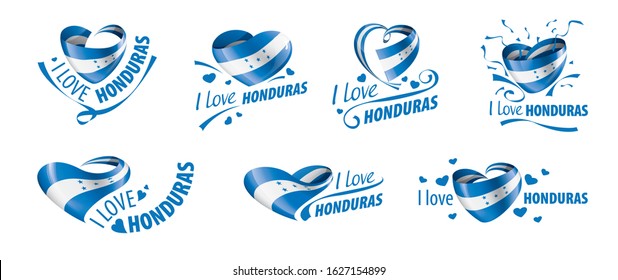 National flag of the Honduras in the shape of a heart and the inscription I love Honduras. Vector illustration