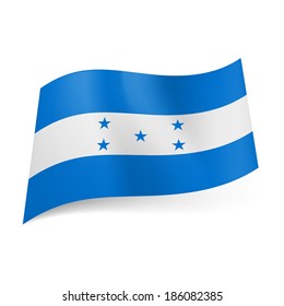 National flag of Honduras: white stripe with five stars between two blue bands