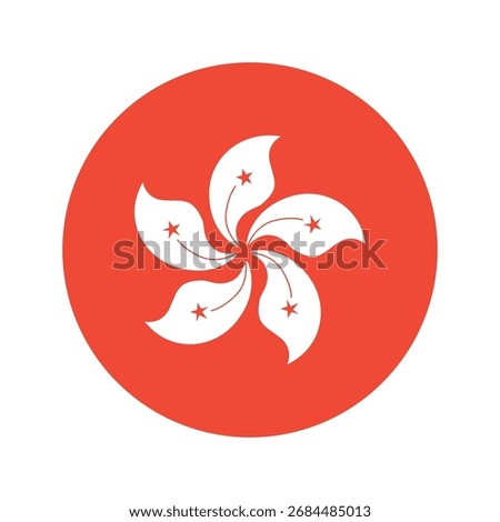 National flag of Hong Kong. Hong Kong flag in the shape of a circle. Vector Illustration.