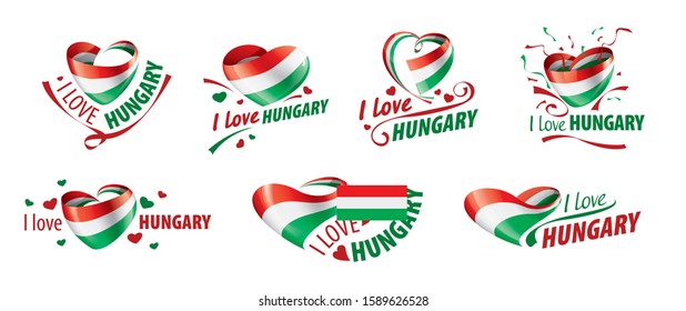 The national flag of the Hungary and the inscription I love Hungary. Vector illustration