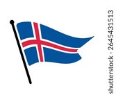National flag of Iceland.  Iceland flag computer digital vector illustration icon design.  Fluttering flagpole flag.