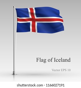 National flag of Iceland isolated on gray background. Realistic flag waving in the Wind. Wavy flag of Iceland Vector illustration
