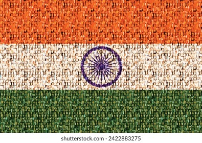 Bandera nacional de la India, compuesta por miles de personas irreconocibles.