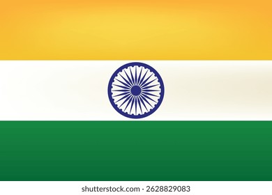 A bandeira nacional da Índia, apresenta listras horizontais de açafrão, branco e verde com uma roda azul escuro Ashoka Chakra no centro.