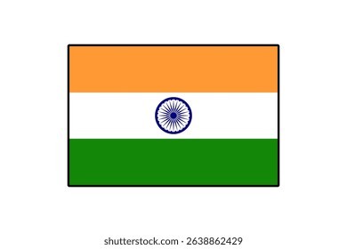 The national flag of India features three horizontal bands of saffron, white, and green, with a blue Ashoka Chakra at the center. This symbol represents the country's heritage and unity.