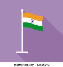 National flag of India on flagstaff flat icon. Vector illustration in eps8 format.