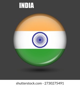 La bandera nacional de la India es redonda.Vector.
Icono redondo de la bandera 3d con 
Alto detalle.
Ilustración esférica de la bandera.