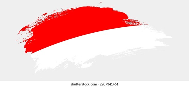 National flag of Indonesia with curve stain brush stroke effect on white background