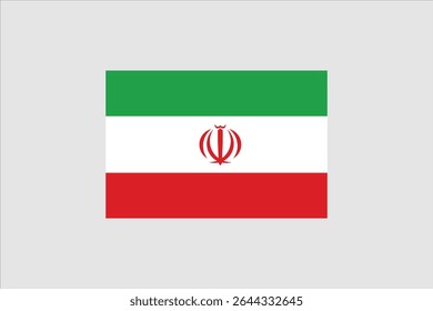 The national flag of Iran featuring green, white, and red horizontal stripes with the national emblem and Kufic script.