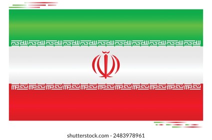 Bandera Nacional de Irán. Bandera iraní en forma de rectángulo. Oriente Medio. Bandera de Persia aislada sobre fondo blanco. EPS de Vector editable disponible