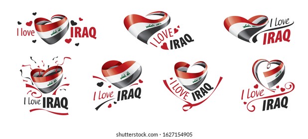 National flag of the Iraq in the shape of a heart and the inscription I love Iraq. Vector illustration