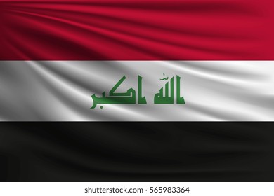 The national flag of Iraq. The symbol of the state on wavy silk fabric. Realistic vector illustration.