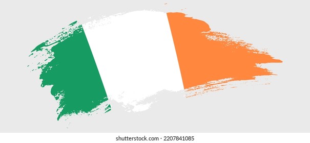 National flag of Ireland with curve stain brush stroke effect on white background