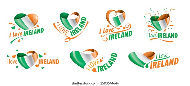 The national flag of the Ireland and the inscription I love Ireland. Vector illustration