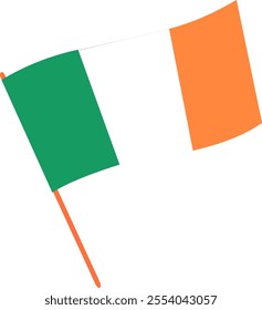 The national flag of Ireland on a flagpole. Vector illustration with transparent background.