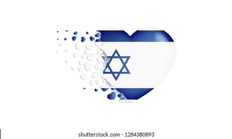 National flag of Israel in heart illustration. With love to Israel country. The national flag of Israel fly out small hearts