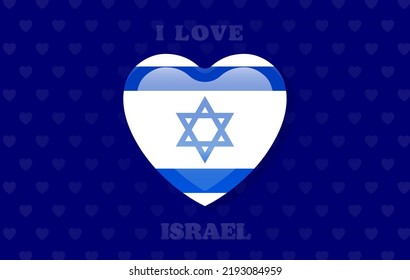 The national flag of Israel illustrated on top of a heart shaped icon, vector design