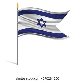 The national flag of Israel on a pole. The wavy fabric. The sign and symbol of the country. Realistic vector.