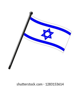National flag of Israel on the stick isolated image in the original size and proportions