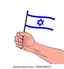 National flag of Israel on the stick isolated image in the original size and proportions