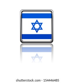 National flag of Israel in rectangle frame with reflection