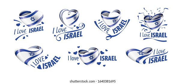 National flag of the Israel in the shape of a heart and the inscription I love Israel. Vector illustration