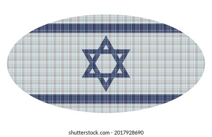 National Flag Of Israel With Textile Pattern Vector Illustration. Flag Of Israel With Plaid Texture Isolated On A White Background
