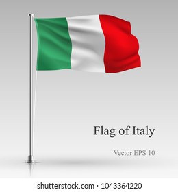 National flag of Italy isolated on gray background. Realistic Italian flag waving in the Wind. Wavy flag Stock Vector illustration