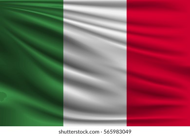 The national flag of Italy. The symbol of the state on wavy silk fabric. Realistic vector illustration.